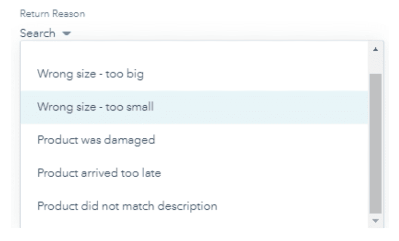 HubSpot ecom returns reasons