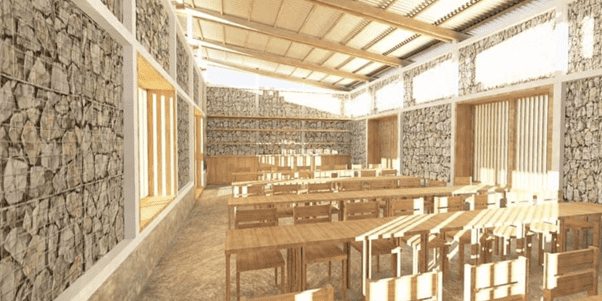 1% School 2 Walls constructed from stones collected by community locally – previously building materials had to be bought in from Niarobi with associated environmental and financial cost